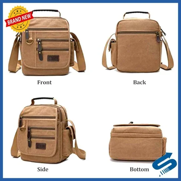 Canvas Messenger Bag Vintage Multi-Function Adjustable Strap Work Travel